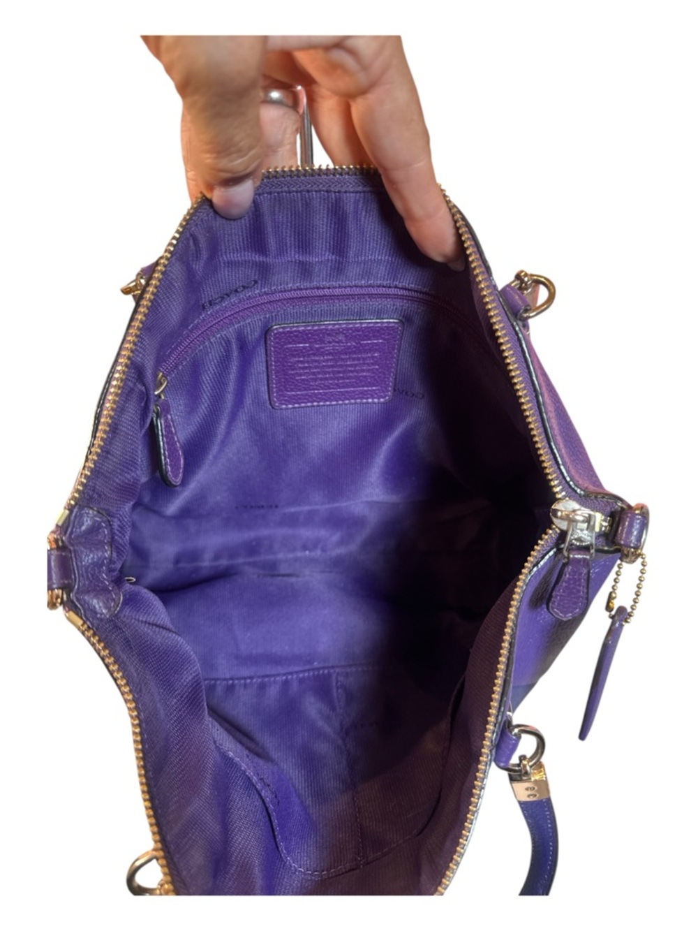 COACH Like New Kelsey Two Toned Blue & Purple Pebbled Leather Satchel - Picture 13 of 15